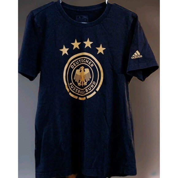 Adidas Germany Soccer T-Shirt Small Black Gold Crest Deutscher Fussball-Bund EUC - Picture 1 of 8